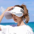 Summer anti-UV hollow top sun visor hat with retractable brim for outdoor women sport - M (56-58cm) / White