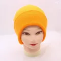 Vibrant fluorescent yellow knit beanie for men and women, stylish solid color winter warm slouchy cap. - One Size / Dark Yellow
