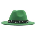 Grüner Filzhut Fedora Perlen Nieten Jazz Kappe Damen Stilvoll Sonnenhut Winter Warme Kopfbedeckung - M (56-58cm) / Grün