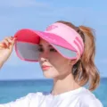 Summer women sun visor hat empty top retractable UV protection outdoor fishing beach cap style. - M (56-58cm) / Pink