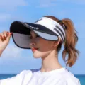 Summer retractable sun visor hat for women, outdoor UV protection empty top cap in black and white. - M (56-58cm) / Black and White Patchwork