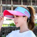 Summer Korean Style Empty Top Sun Visor Hat Outdoor UV Protection Retractable Brim Women Cap - M (56-58cm) / Blue Pink