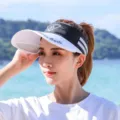 Summer women sun visor hat outdoor beach retractable empty top cap stylish sportswear breathable cap - M (56-58cm) / Black and White Patchwork