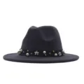 Dunkelgrauer Fedora Hut Damen Perlenband Wollmütze Winter Jazzhut Stilvolle Sonnenvariante - M (56-58cm) / Dunkelgrau