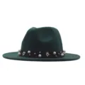 Dunkelgruner Fedora Hut mit Perlen Wolle Filz Kappe Damen Herbst Winter Jazzhut Chic - M (56-58cm) / Dunkelgrün