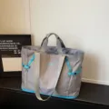 Korean style plaid tote bag large capacity casual shoulder bag travel storage bag for women - Gray