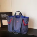 Korean style grid tote bag large capacity casual shoulder bag women's travel storage handbag - Blue