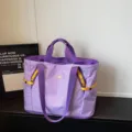 Purple grid tote bag casual shoulder handbag large capacity travel storage bag for women - Purple