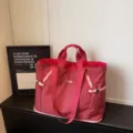 Korean style plaid tote bag large capacity travel storage shoulder handbag for women daily use - Red