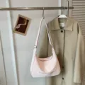 Pink soft leather hobo shoulder bag for women, stylish crescent commuting crossbody handbag. - No Pendant / Pink