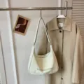 Minimalist slouchy hobo shoulder bag in off-white PU leather, casual commute daily tote bag. - No Pendant / Green