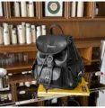 Vintage black leather backpack for women, stylish college style commuting schoolbag with multi pockets. - Black (No Pendant)