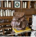 Vintage brown faux leather backpack for women, stylish college style commute school bag. - Brown (No Pendant)