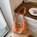 Women cute floral hobo shoulder bag casual orange summer daily commute underarm bag - Orange Plaid