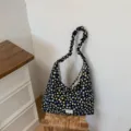 Chic black floral hobo shoulder bag for women, cute summer casual daily commuter tote purse. - Black Small Flower