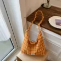 Yellow plaid shoulder bag aesthetic hobo handbag casual cute summer underarm bag for women - Small Yellow Flower