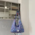 Blue floral shoulder bag casual hobo handbag with gathered strap daily commute chic purse - Blue Small Flower