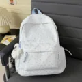 Korean style sweet floral white backpack for student daily school travel casual cute daypack - Beaded Chain Flying Rabbit / Blue