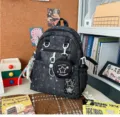 Japanese style cute star pattern backpack with mini pouch casual travel daypack for teen girls - No Pendant / Black