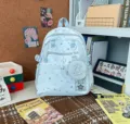 Light blue star print backpack with mini pouch, cute casual school bag for daily travel. - No Pendant / Blue