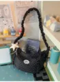 Black polka dot shoulder bag with scrunchie strap and cute bows for sweet style daily wear - Black + Polka Dot Pentagram
