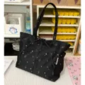 Black canvas tote bag with star print, casual shoulder bag for daily commuting and travel. - Single Bag (Without Charms) / Black