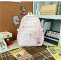 Pink star pattern school backpack with small coin purse, cute Japanese style daily travel bag - No Pendant / Pink