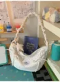 White polka dot shoulder bag with cute bows and ruffled strap for sweet girl daily style - White + Polka Dot Pentagram