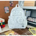 Japanese style cute star pattern canvas backpack casual school travel daypack for teens - No Pendant / Gray