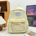 Sweet pastel yellow student backpack with clear window and cute bow embroidery style daily bag - No Pendant / Yellow