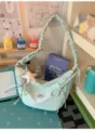 Mint green polka dot shoulder bag with cute bows, gathered strap, and sweet girl summer style. - Green + Polka Dot Pentagram