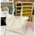 Stylish canvas tote bag for women with celestial star print, bow tie and side pockets daily use. - Single Bag (Without Charms) / White