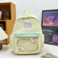 Milk yellow casual canvas backpack with transparent pocket sweet style student bag - No Pendant / Green