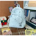 Light blue star print casual backpack for school travel with cute mini coin purse and pockets. - Polka Dot Star with Bead Chain / Blue
