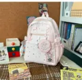 Pink starlight soft mist casual backpack, lightweight Japanese style cute school bag for daily travel. - Polka Dot Star with Bead Chain / Pink