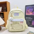 Light yellow cute student backpack with clear window, stylish casual school bag for daily use. - Long Legged White Fur Ball / Blue