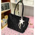 Women Starry Canvas Tote Bag Casual Commuter Shoulder Handbag For Daily Travel Chic - With Charm / Black