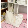 White star print canvas tote bag for women, stylish shoulder handbag for daily commute and travel. - With Charm / White
