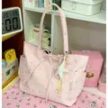 Women pink star moon tote bag casual shoulder handbag commuter shopping bag large capacity - With Charm / Pink