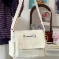 Japanese style cute canvas messenger bag for students, lightweight single shoulder crossbody bag. - Single Bag Without Pendant / White