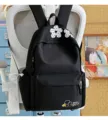 Black casual backpack with white floral embroidery, lightweight daily school bag for students. - L / No Pendant / Black White Pattern