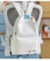White canvas backpack for students, casual lightweight school bag with cute floral embroidery. - L / No Pendant / White