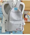 Casual grey school backpack with floral embroidery, lightweight daily student daypack. - L / No Pendant / Gray