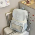 Casual light blue and milky white backpack for women, lightweight daily school travel bag. - No Pendant / Blue