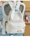 Light grey casual school backpack with cute flower embroidery for daily student commute lightweight - L / No Pendant / Light Gray