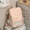 Pink cream sweet girl backpack with transparent front pocket and cute star pendant for daily use. - Polka Dot Pentagram / Pink