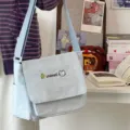 Cute Japanese ins style canvas messenger bag for student school shoulder crossbody bag. - Single Bag Without Pendant / Blue