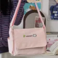 Pink canvas messenger bag cute student shoulder bag casual crossbody bag for girls aesthetic - Single Bag Without Pendant / Pink