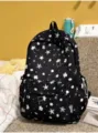 Zaino scolare nero con stampa stelle e conchiglie stile coreano leggero grande capacità. - Nero Borsa singola
