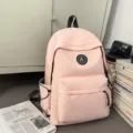 Pink nylon student backpack minimalist school bag daily casual daypack for women and girls - Without Pendant / Pink